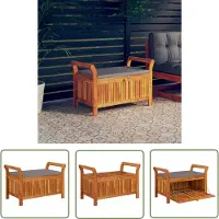 The Living Store Banco con tapa para jardín de la marca Living Store, con cojín, de 91 cm de ancho, fabricado en madera de acacia maciza
