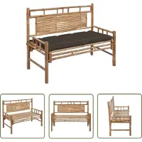 The Living Store Banco de jardín de la marca Living Store, con cojín, de 120 cm, fabricado en bambú