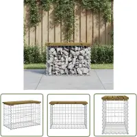 The Living Store Banco de jardín de la marca Living Store, fabricado con estructuras de gaviones, dimensiones 63x31,5x42 cm, madera de pino tratada