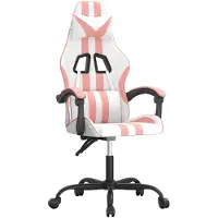 vidaXL Silla de juego giratoria, color blanco y rosa, tapizada en cuero sintético