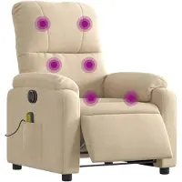 vidaXL Sillón de masaje eléctrico, color crema, tapizado en microfibra