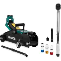 Vonroc Juego de Cambio de Neumáticos | Gato Hidráulico y Llave Dinamométrica ½” - Incl. 3 vasos