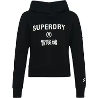 Superdry para mujer. W2011829A Sudadera Core Sport corta de corte cuadrado con capucha negro (XL), Casual, Algodón, Manga larga, ou