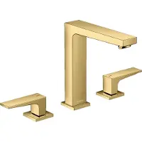 Hansgrohe Grifo de lavabo de 3 orificios Metropol con sistema de apertura y cierre push-open y desagüe, acabado dorado pulido