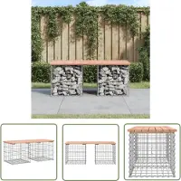 The Living Store Banco de jardín de fabricado con estructuras de gaviones, dimensiones 103x44x42 cm, madera maciza de douglas