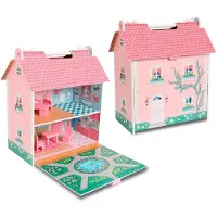 Deqube Casa De Muñecas Portátil De Madera De Bolsillo