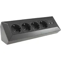 Chilitec Bloque de enchufes múltiple (4 enchufes) + 2 puertos USB, color antracita, 250V/16A, montaje en superficie. USB: 3,1A