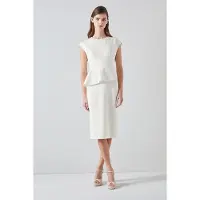 Lk bennett Mia Fitted Midi Dress Ivory Talla: 14 | Vestidos Midi Outlet | Mujer | Blanco