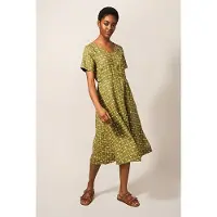 White Stuff Ivy Linen Midi Dress Green Print Talla: 24 REGULAR | Blusón Outlet | Mujer | Blanco
