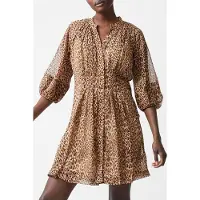 French Connection Leopard Pleat Waist Dress S Camel Talla: 8 | Mini Vestidos Outlet | Mujer | Marrón