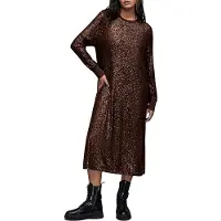 AllSaints Juela Crew Dress Dark Brown Talla: S | Vestidos Midi Outlet | Mujer | Marrón