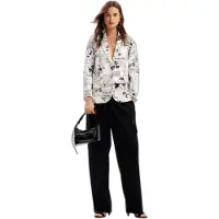 Desigual , Blazer recta texto y flores, Algodon, Blanco, XS