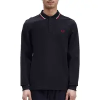 Fred perry para hombre. M3636 Polo Twin Tipped de manga larga azul marino (S), Casual, Algodón, outlet 2026.