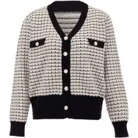 NAEMI Cárdigan negro / blanco lana