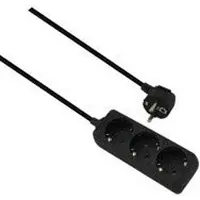 Helos Regleta de enchufes CLASSIC, de 3 enchufes, color negro, 5,0 metros, sin interruptor