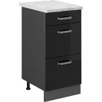 Vicco Mueble bajo de cocina R-Line Negro brillo intenso 40 cm ET Mármol, Model 45623
