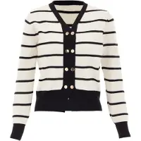 NAEMI Cárdigan negro / blanco lana