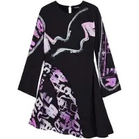 Desigual , Vestido corto asimétrico letras, Poliester, Negro, S
