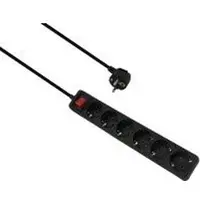 Helos Regleta de enchufes CLASSIC, de 6 enchufes, color negro, 3,0 metros, con interruptor