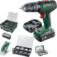 Bosch Taladro atornillador percutor a batería UniversalImpact de 18V + Sistema de almacenamiento