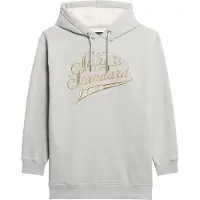 Superdry para mujer. W8011756A Vestido con capucha y logotipo metalizado Luxe gris (XXS/XS), Casual, Algodón, Manga larga, outlet 2