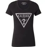 GUESS para mujer. W5RI11J1314 Camiseta logotipo Shiny negro (XS), Casual, Algodón, Manga corta, outlet 2026.
