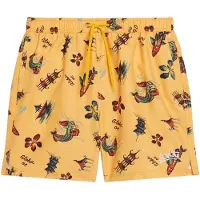 Superdry para hombre. M3010232A Bañador con estampado hawaiano reciclado amarillo (XL), Beachwear, Poliéster Reciclado, Sostenible,