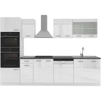 Vicco Mueble de cocina R-Line Blanco alto brillo 300 cm con armario alto, ET Antracita, Model 42481