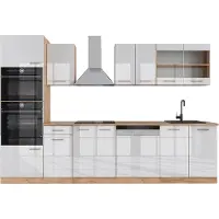Vicco Mueble de cocina R-Line Blanco brillo intenso/roble dorado 300 cm con armario alto, ET Antracita, Model 43003
