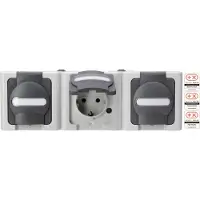 Kopp Enchufe de protección con toma de tierra, con tapa abatible, triple, pre-cableado, 1 unidad.