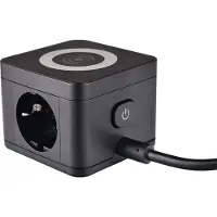 As Schwabe as-Schwabe 18220 as-Schwabe QI-Wireless Ladestation 2-fach Steckdosenturm 1,5 m schwarz mit USB-Buchse