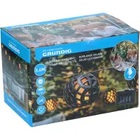 Grundig Cadena de luces solares para jardín, con 8 farolillos LED de 12 lúmenes cada uno, con efecto llama. Incluye panel solar. Duración de la batería: 86 horas. Color: