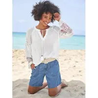 HEINE Blusa ecru / azul claro / verde / rojo