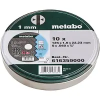 Metabo 10 Piezas 125 x 1 mm. Disco de corte para acero inoxidable entregado en caja de almacenamiento