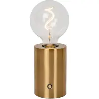 Lucide VIVO: Lámpara de mesa recargable. Batería. Diámetro: 8 cm. LED regulable. Casquillo: E27. 1x1W, 2700K. Acabado: Oro mate / Latón mate
