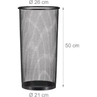 Relaxdays , soporte para paraguas de metal, con forma redonda, hecho de mimbre, soporte universal para bastones, 26 cm de diámetro, 50 cm de alto, color negro