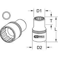 Ks Tools , llave de vaso de 1 pulgada, de 12 caras, corta, de 2.1/16" (911.1083)