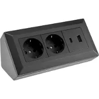 Chilitec Toma de corriente doble con puertos USB-A y USB-C, color negro, 250V/16A, montaje en superficie, USB 3.1A, carga rápida (PD)