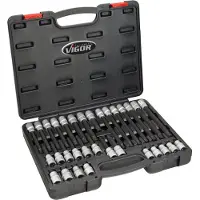 Vigor Juego de puntas para destornillador V2201, 1/2", perfil en cuña interior, Ribe-CV, 32 piezas