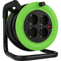 REV - Carrete de cable pequeño, 4 tomas, 15 metros, verde y