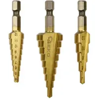 GEKO | Broca escalonada, 3-20 mm, juego de 3 piezas, juego de brocas escalonadas, juego de brocas para metal, madera y plástico