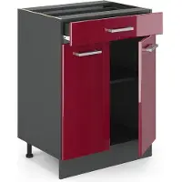Vicco Mueble bajo de cocina R-Line Rojo de alto brillo 60 cm con cajón, sin encimera, Model 34920