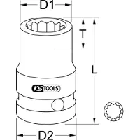 Ks Tools , llave de impacto de 1/2", de 12 caras, de tamaño compacto