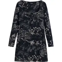 Desigual , Vestido corto escote cuadrado, Algodon, Negro, L