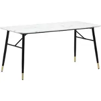 Wohnling Mesa de comedor , 200x90x76 cm. Mesa de comedor blanca con diseño de mármol, moderna, de gran tamaño, rectangular, para comedor, con patas de metal