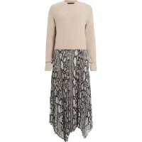 AllSaints Donatella Dress Flow Ecru White Talla: L | Vestidos Midi Outlet | Mujer | Marrón
