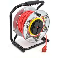 AWTOOLS , cable extensor enrollable de metal, color rojo, alta resistencia, 25 metros, 3 x 2,5 mm, 16A / 3680W / IP44