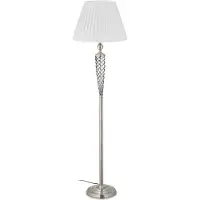 Relaxdays Lámpara de pie , estilo antiguo, pantalla de tela, base de metal decorativa, casquillo E27, lámpara de pie para sala de estar, altura x diámetro: 157x42 cm, color plateado/blanco