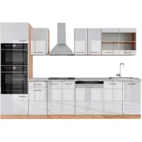 Vicco Mueble de cocina R-Line Blanco brillo intenso/roble dorado 300 cm con armario alto, ET Mármol, Model 43031