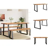 vidaXL Mesa de comedor con borde de madera, 160x80x75 cm, madera maciza de acacia - Mesas de comedor